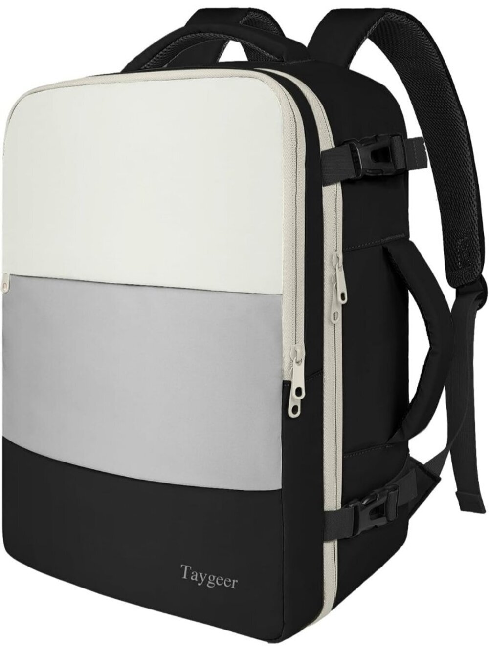 Women's Black Cream 15.6inch Laptop Mochila Flight Approved Daypack with Pocket